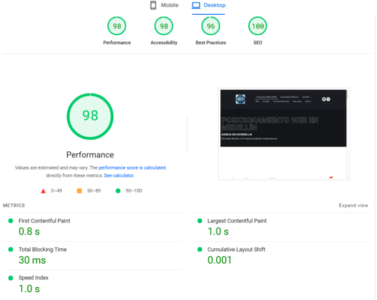 Optimización SEO velocidad de carga Google Page Insight